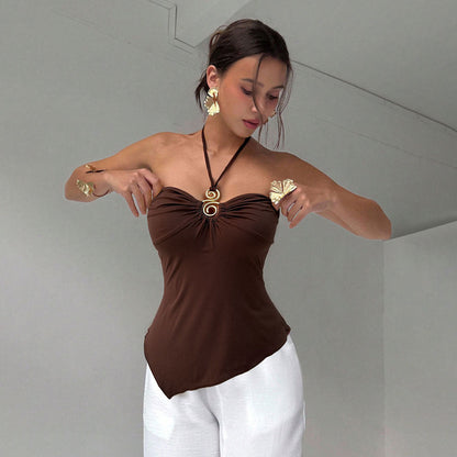 Damen Wickeltop Elegante Drapierung Verstellbar Schwarz - Norvielle