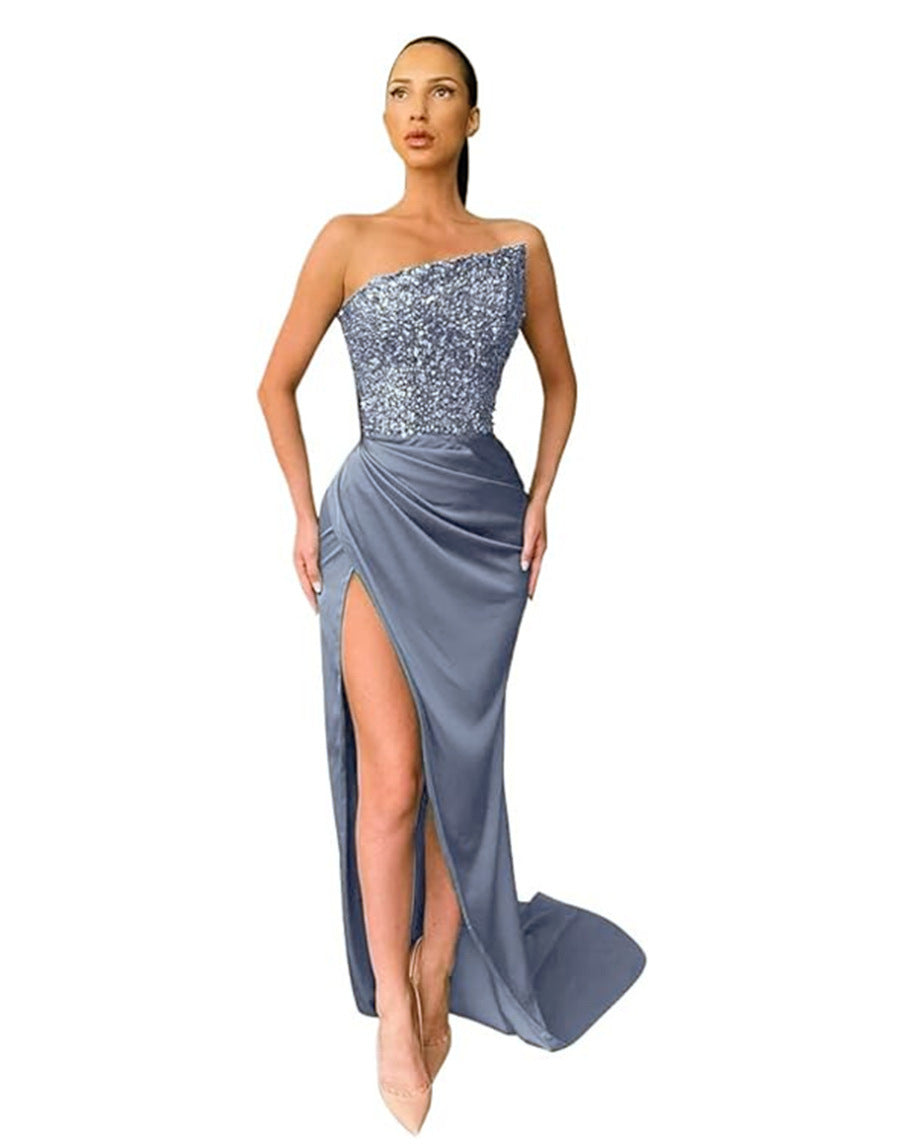 Damen Abendkleid Asymmetrisch Norvielle Hocher Beinschlitz