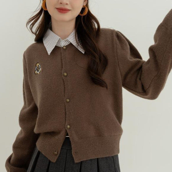 Damen Kaschmirstrickjacke Goldknöpfe Beige
