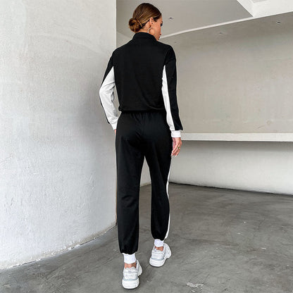 Damen Sportliches Trackset Elastischer Bund Kontraststreifen