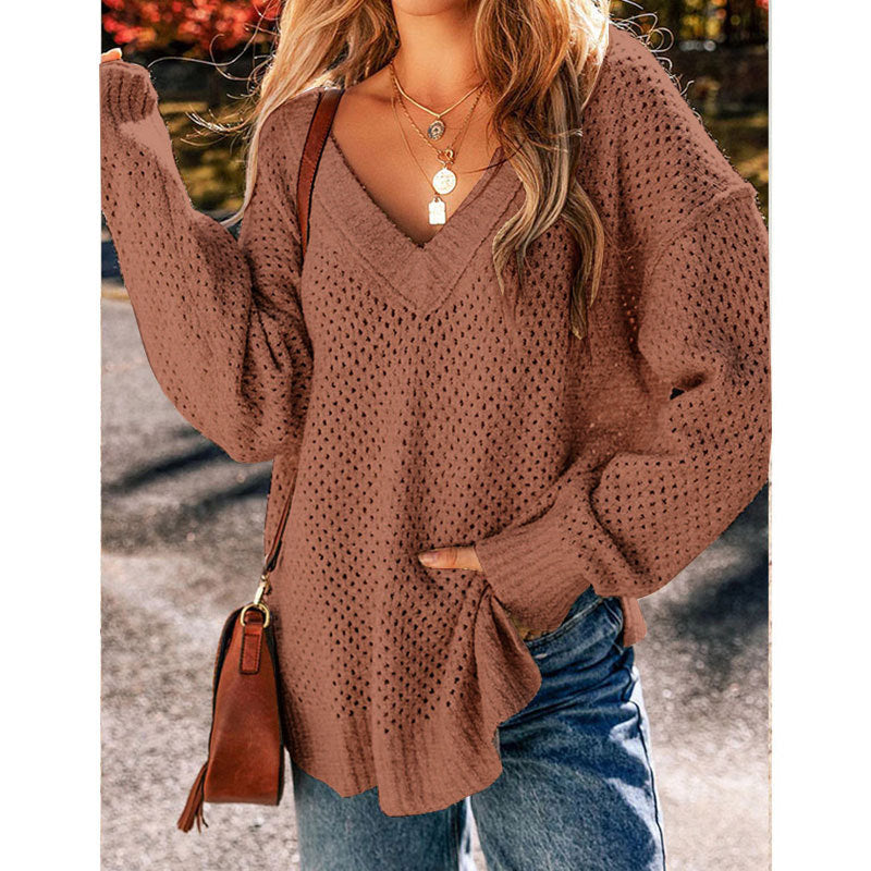 Damen Strickpullover Luftig Norvielle Lochmuster Beige