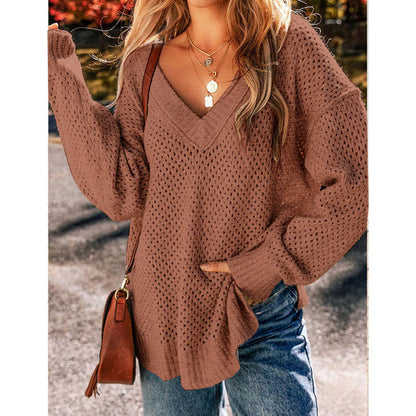 Damen Strickpullover Luftig Norvielle Lochmuster Beige