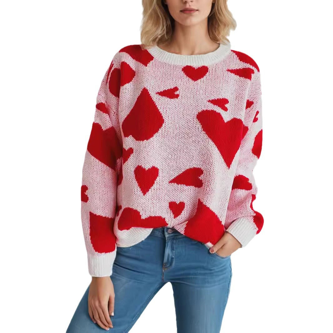 Damen Pullover Gemütlich Herzmotiv Norvielle
