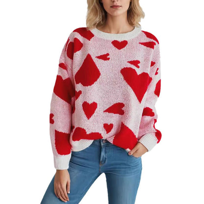 Damen Pullover Gemütlich Herzmotiv Norvielle