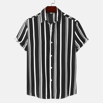 Norvielle Herren Hemd Gestreift Baumwolle Lockeres Design Weiss