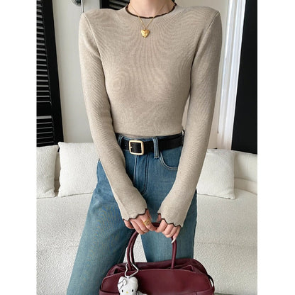 Damen Pullover Wellen-Saum Rippstruktur Norvielle