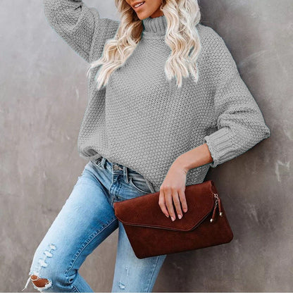Damen Grobstrickpullover Rollkragen Lässig Norvielle