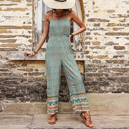 Damen Jumpsuit Blumenmuster Breite Beine Verstellbare Träger Norvielle