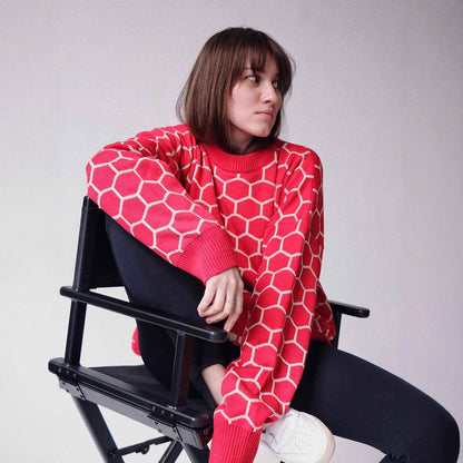 Damen Sweatshirt Gemusterter Wabenmuster Locker Norvielle