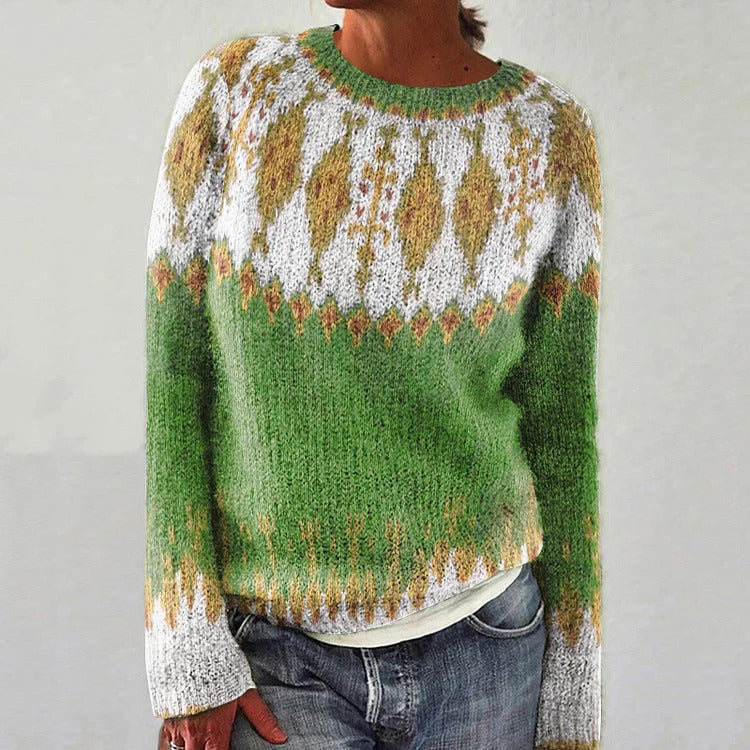 Damen Strickpullover Lebendiges Muster Komfortschnitt Norvielle