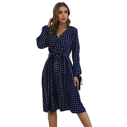 Damen Wickelkleid mit Punkten und Taillengürtel Norvielle