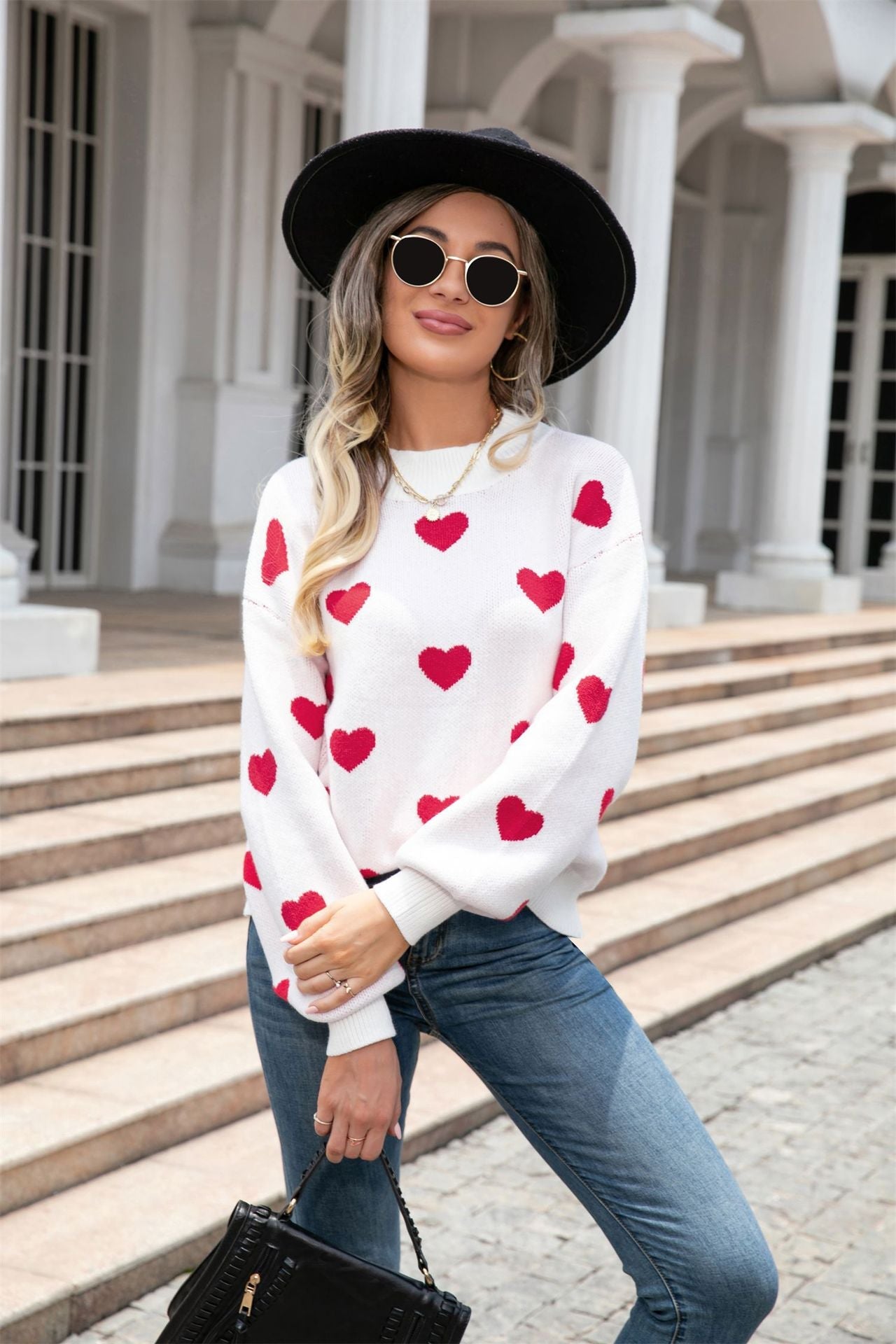 Damen Pullover mit Herzen Moderner Schnitt Norvielle