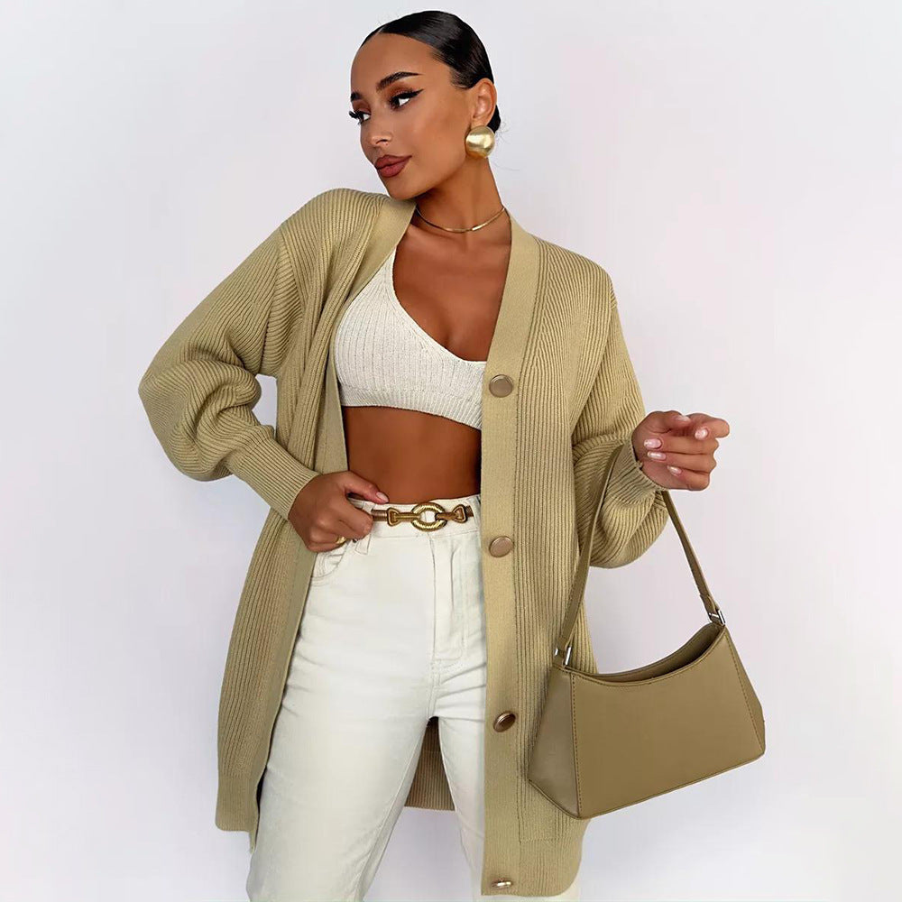 Damen Strickjacke Voluminöse Ärmel Dekorative Knöpfe Norvielle - Norvielle