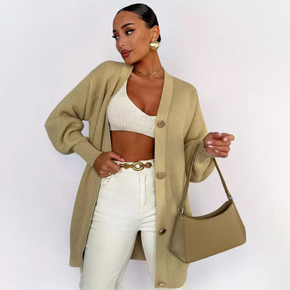 Damen Strickjacke Voluminöse Ärmel Dekorative Knöpfe Norvielle - Norvielle