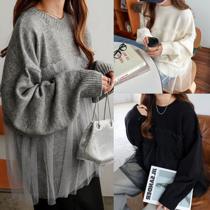 Damen Oversized Pullover Rüschendetails Norvielle - Norvielle
