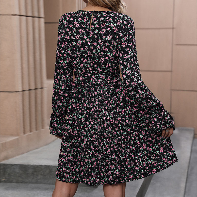 Damen Blumenkleid Wickeldesign Voluminöse Ärmel Norvielle