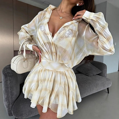 Damen Ensemble Bluse Röckchen Leicht