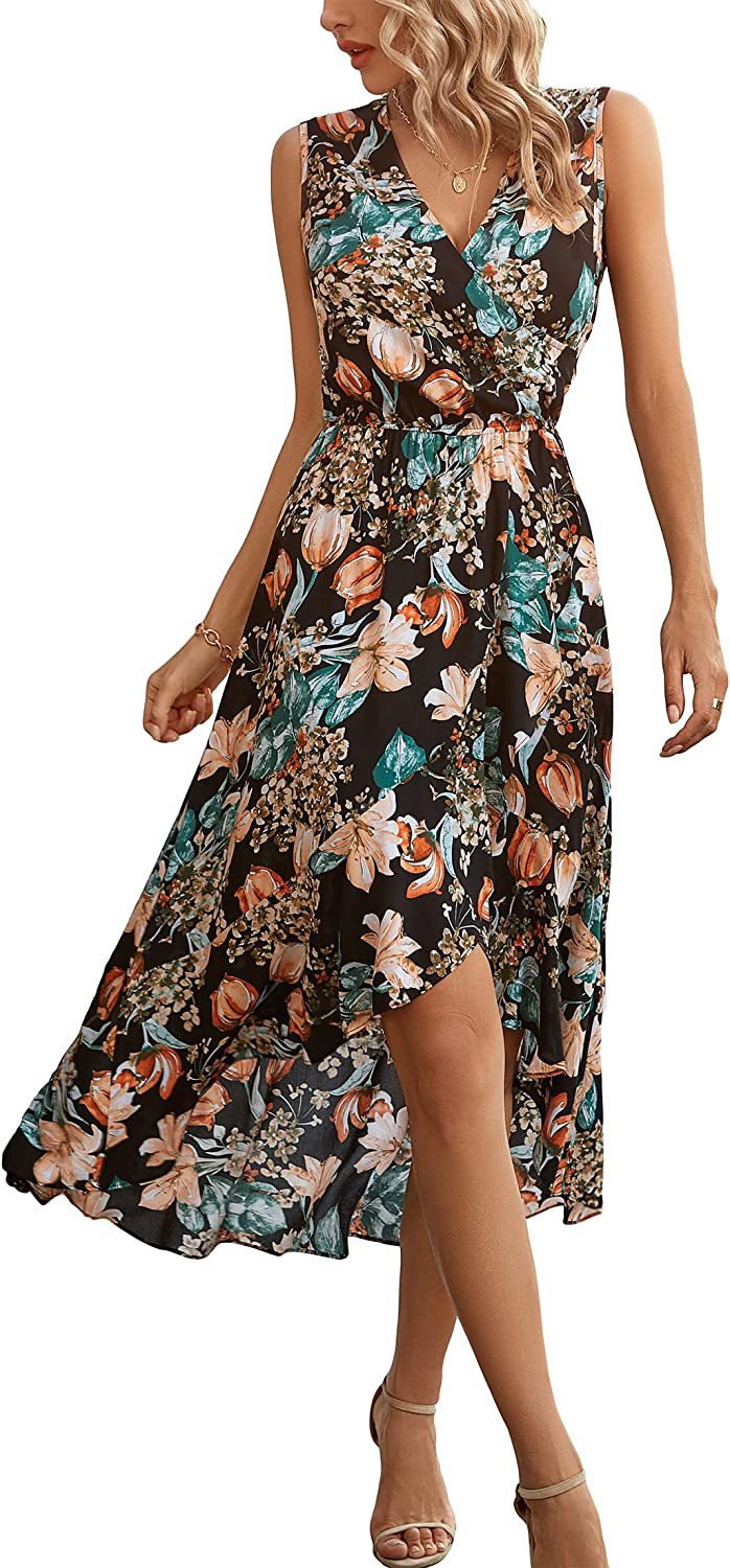 Damen Maxikleid Floralmuster Schwingender Saum Norvielle