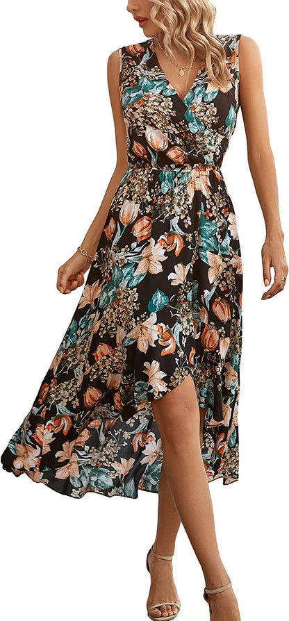 Damen Maxikleid Floralmuster Schwingender Saum Norvielle