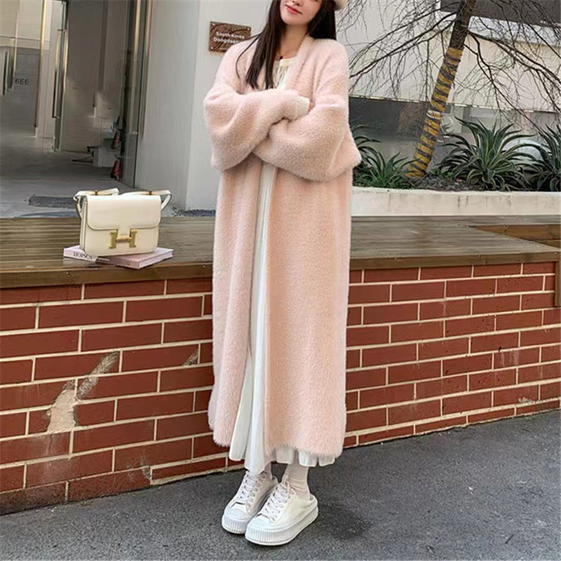 Damen Maxi Cardigan Flauschig V-Ausschnitt Oversized Norvielle