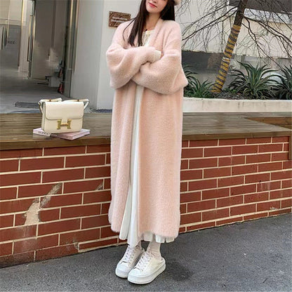 Damen Maxi Cardigan Flauschig V-Ausschnitt Oversized Norvielle