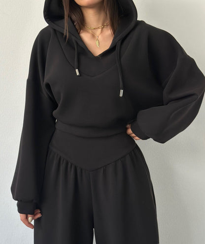 Damen Set Cropped Hoodie Weite Bundhose