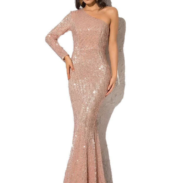 Damen Abendkleid Glitzernd Asymmetrisch