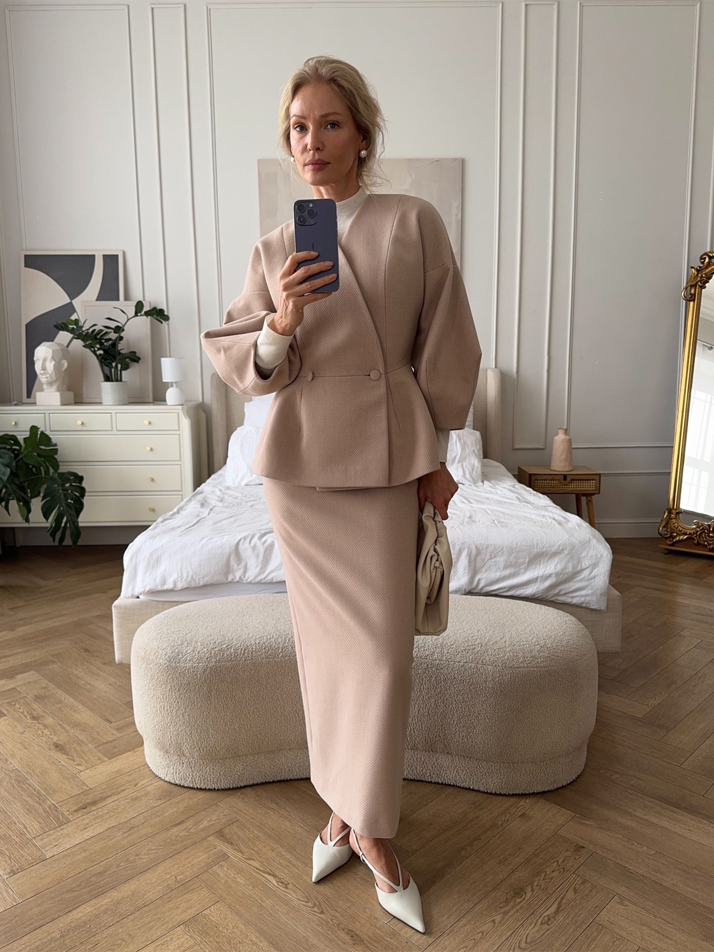 Damen Bleistiftkleid mit Blazer-Oberteil und Puffärmeln Norvielle