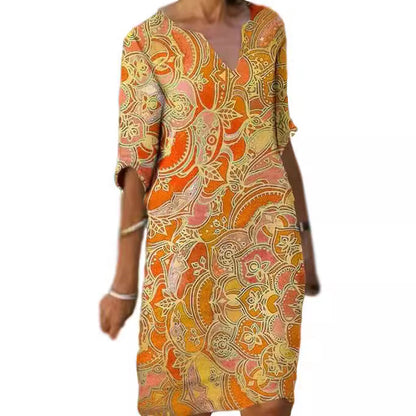 Damen Leichtkleid V-Ausschnitt Bunt Norvielle