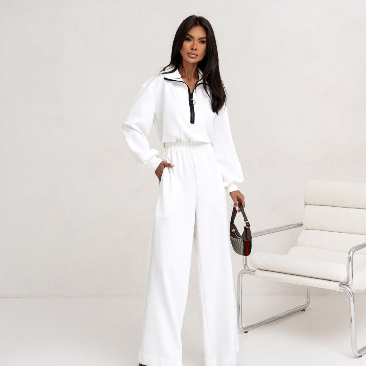 Damen Jumpsuit Hochkragen Reißverschluss Norvielle