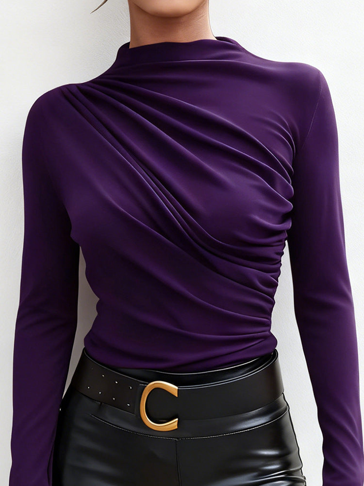 Damen Langarmshirt -Drapierung Stehkragen Norvielle