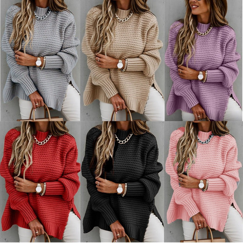 Damen Grobstrickpullover Hochkragen Mit Schlitzen Norvielle - Norvielle
