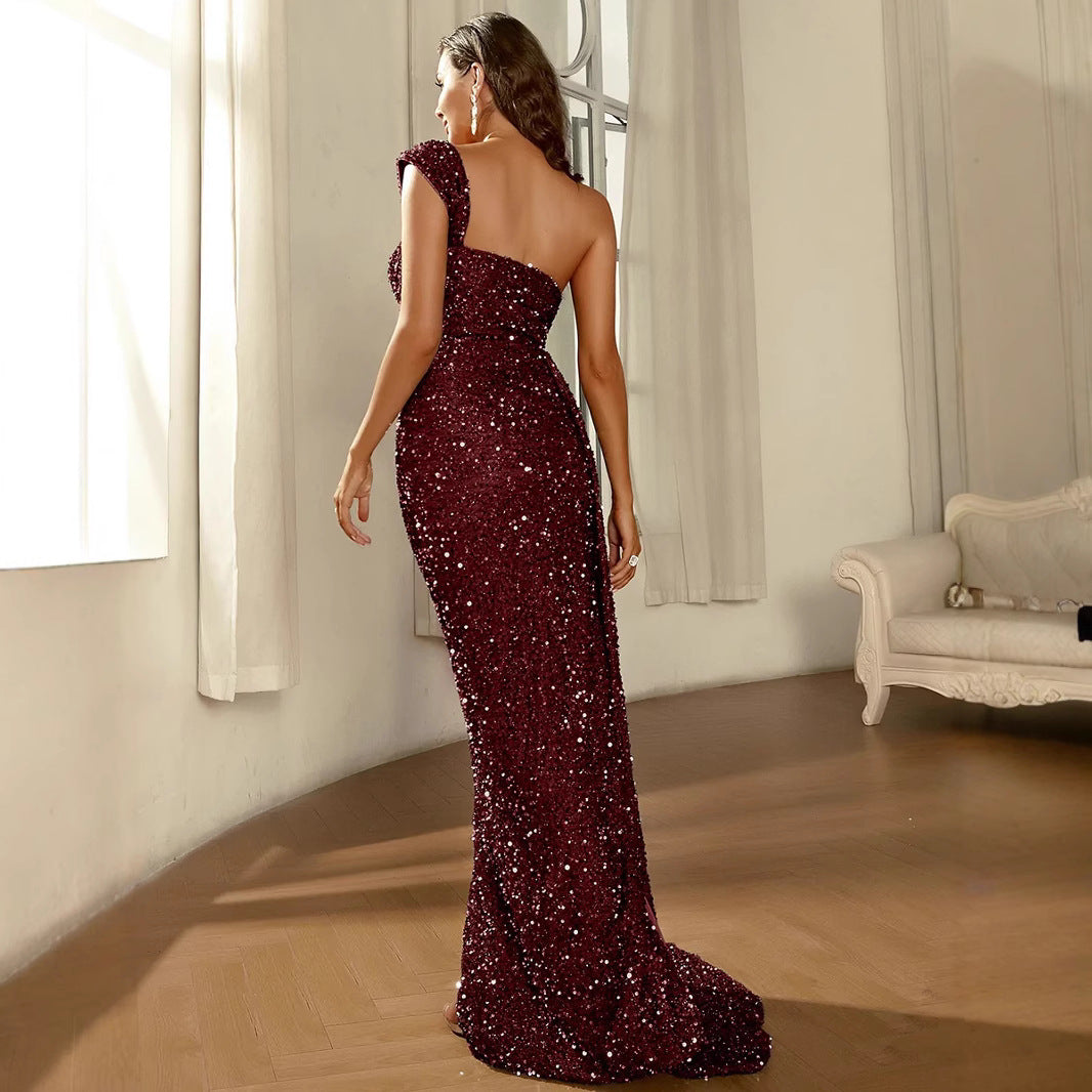 Damen Abendkleid Glitzerndes Design Schmale Schlitz Norvielle