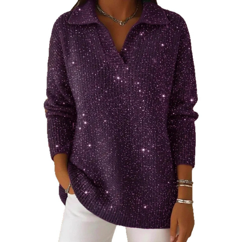 Damen Strickpullover Schimmer Effekt Moderner Kragen Norvielle