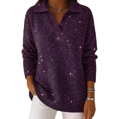 Damen Strickpullover Schimmer Effekt Moderner Kragen Norvielle