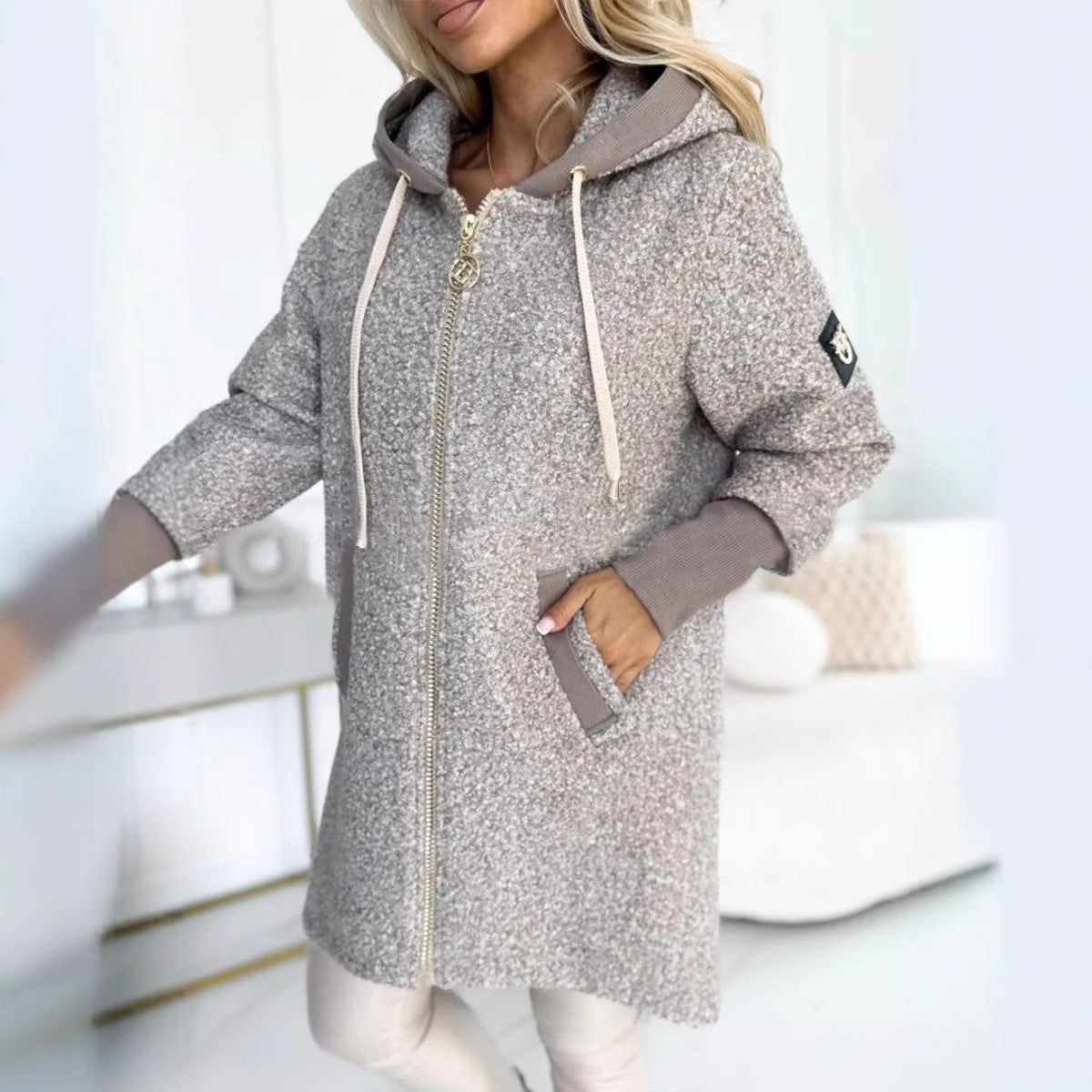 Damen Fleecejacke Kuscheliges Innenfutter Kapuze Norvielle
