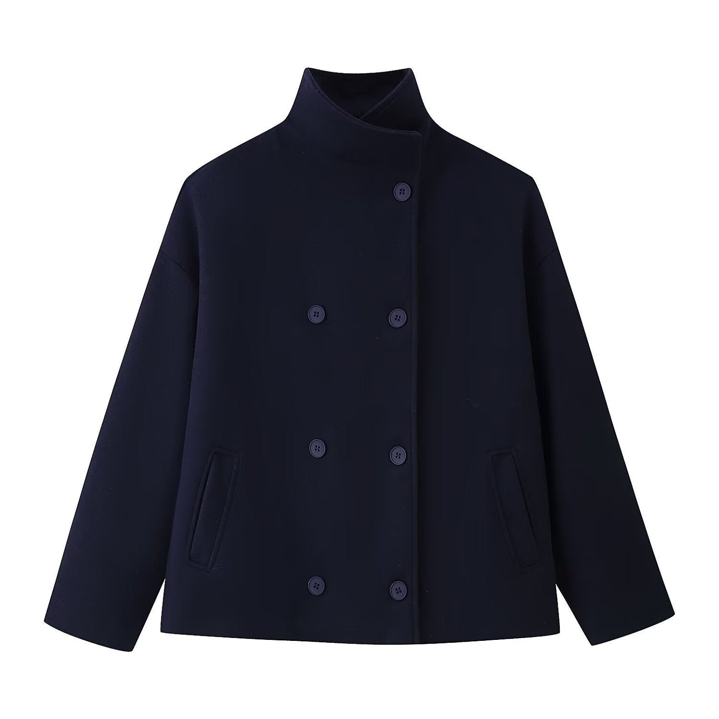 Damen Wolljacke Hochkragen Doppelknopf Norvielle