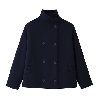 Damen Wolljacke Hochkragen Doppelknopf Norvielle