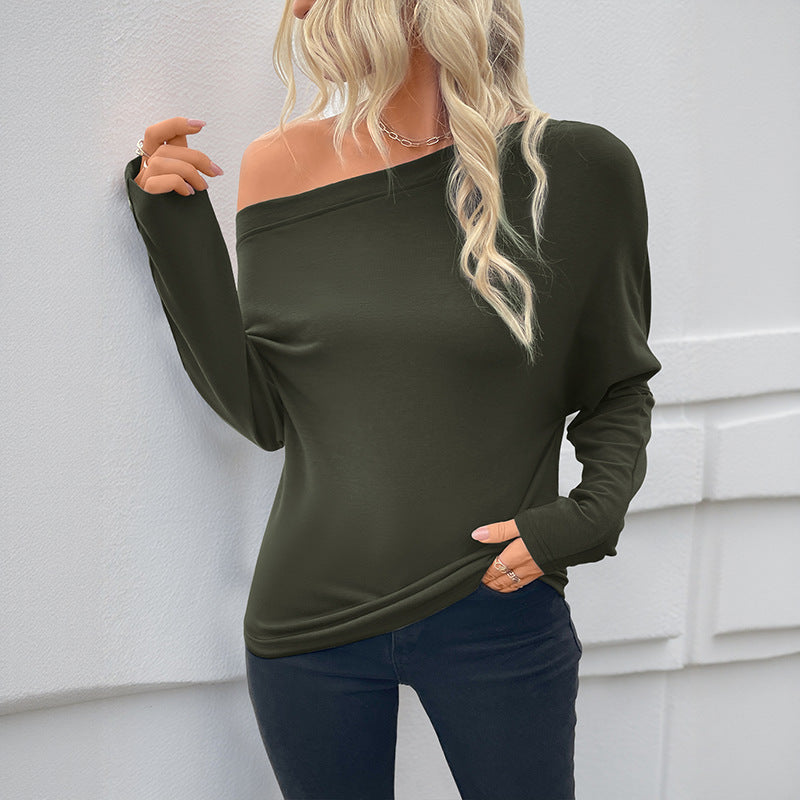 Damen Oversized Langarmshirt Asymmetrischer Ausschnitt Feine Knöpfe - Norvielle