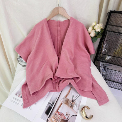 Norvielle Damen Strickjacke Asymmetrisch V-Ausschnitt Beige
