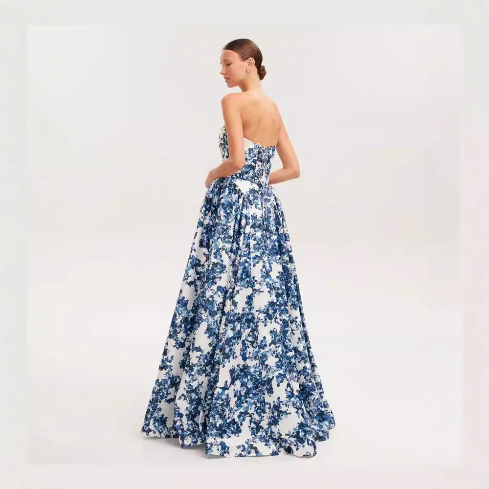 Damen Maxikleid Blütenmuster Schulterfrei Norvielle