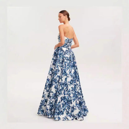 Damen Maxikleid Blütenmuster Schulterfrei Norvielle