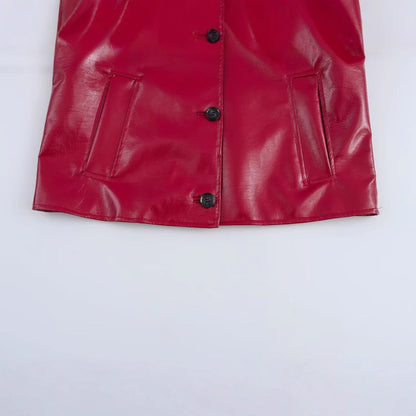 Damen Kunstlederjacke Glänzend Praktische Taschen