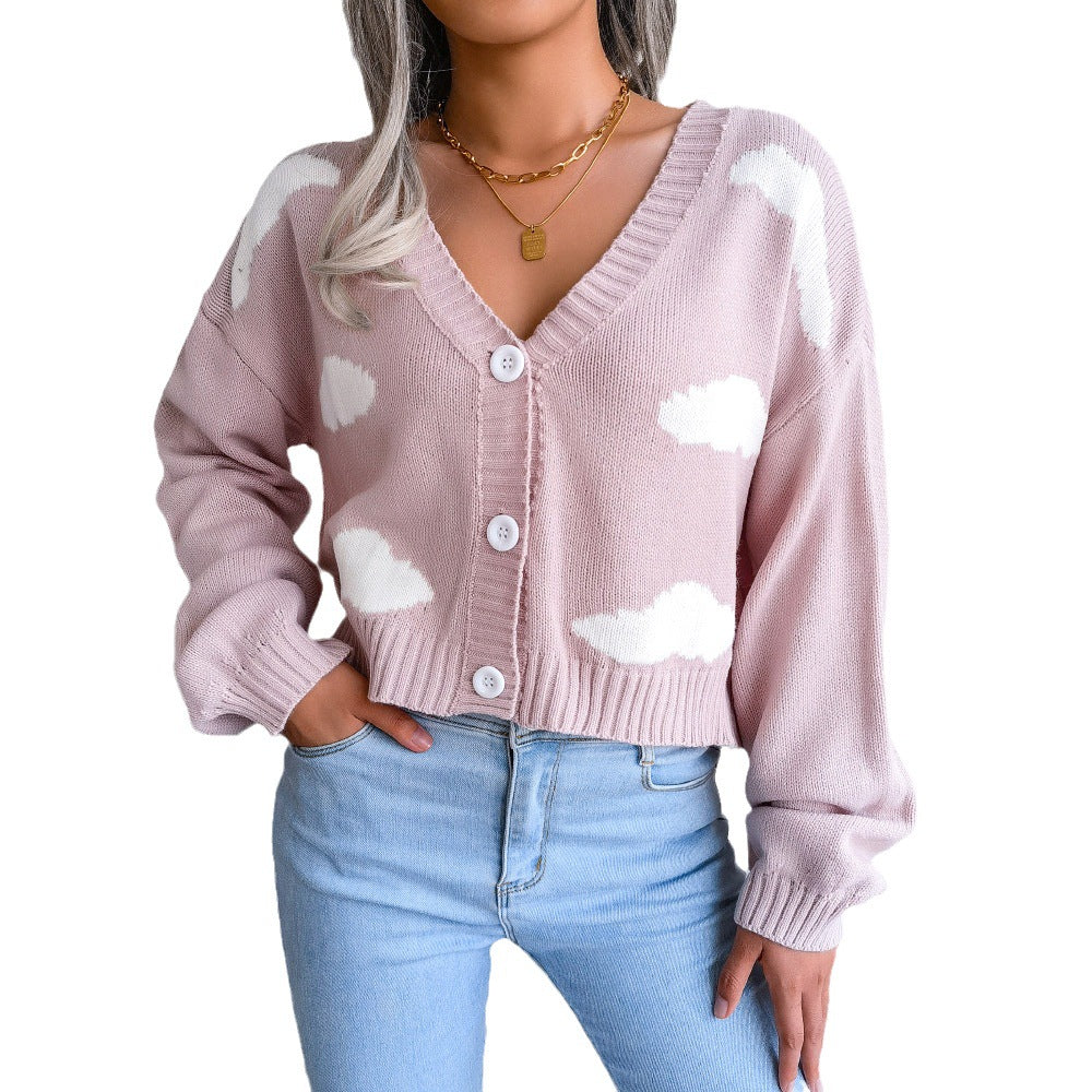 Damen Baumwolljacke Wolkendesign Lässig Beige
