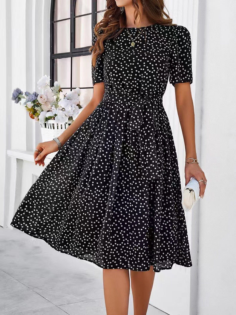 Damen Midikleid Punktedesign Taillengürtel Norvielle