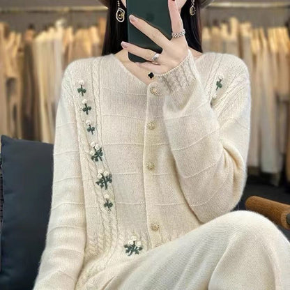 Damen Strickjacke Florale Stickereien Norvielle