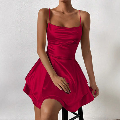 Damen Freizeitkleid Zartes Trägerdesign Schwingender Rock Norvielle