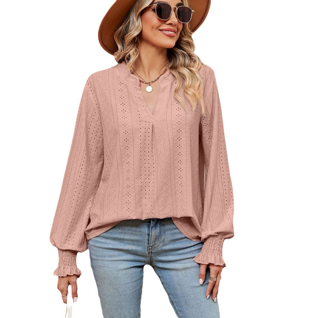Damen Bluse mit Lochmuster Elegante Passform