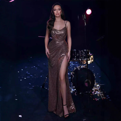Damen Abendkleid Schimmer Effekt Hochschlitz Norvielle
