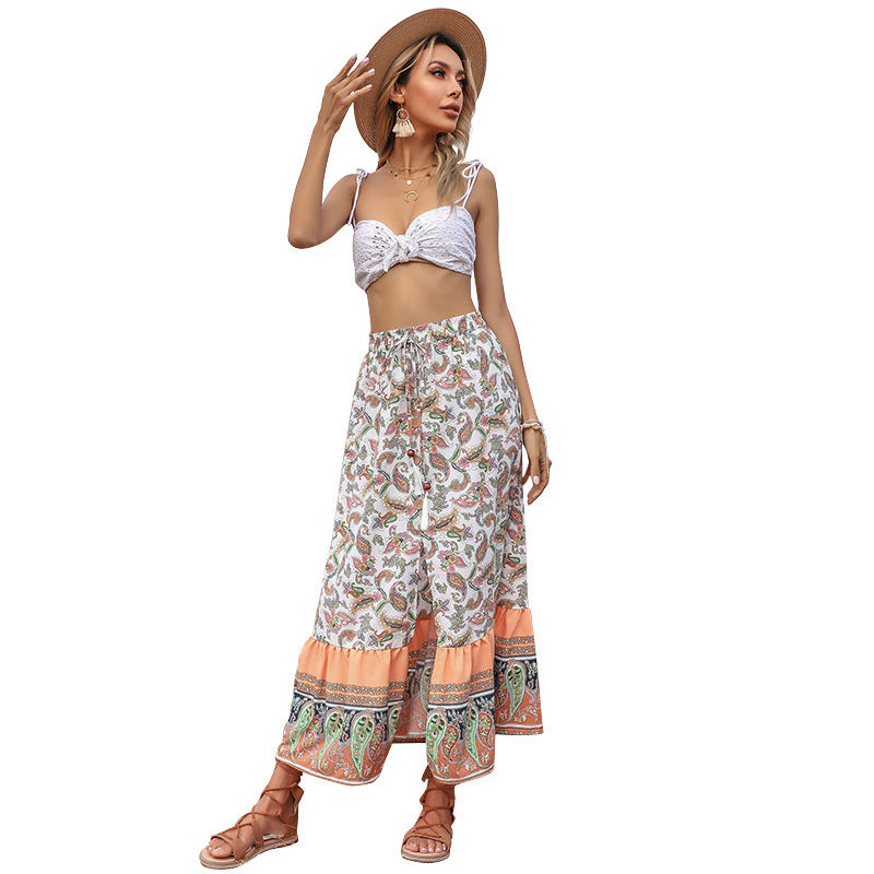 Damen Maxirock Paisley Muster Elastischer Bund